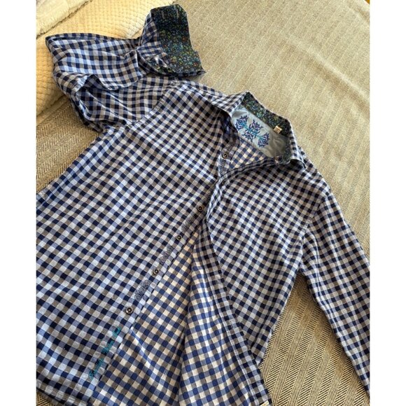 Mens Robert Graham Blue & White Gingham Button-Up Shirt With Embroidered - Picture 6 of 11